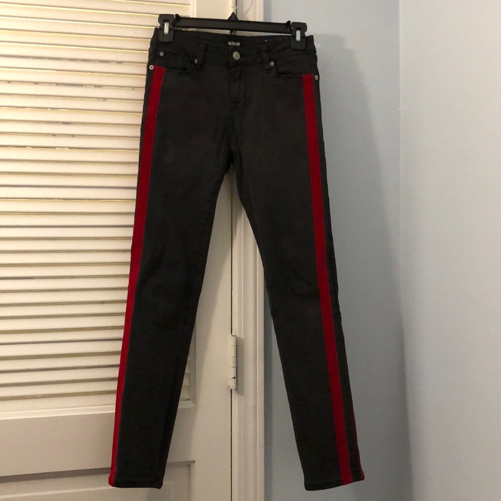 Kids black jeans with red stripe on the side